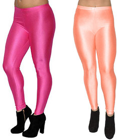 HOMESHOP Shiny lycra leggings for women and girls (Pack of 2) Rani Peach