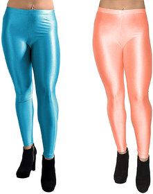 HOMESHOP Shiny lycra leggings for women and girls (Pack of 2) Skyblue Peach