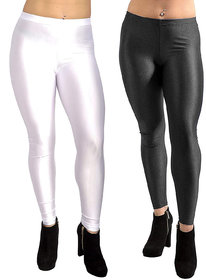 HOMESHOP Shiny lycra leggings for women and girls (Pack of 2) White Black