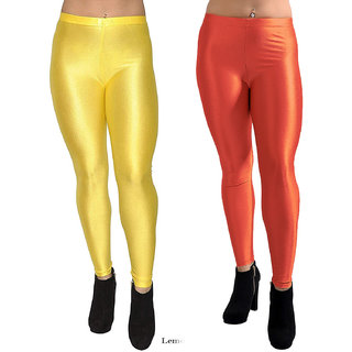 HOMESHOP Shiny lycra leggings for women and girls (Pack of 2) Yellow Orange