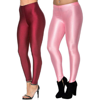 HOMESHOP Shiny lycra leggings for women and girls (Pack of 2) Maroon Babypink