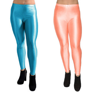 HOMESHOP Shiny lycra leggings for women and girls (Pack of 2) Skyblue Peach