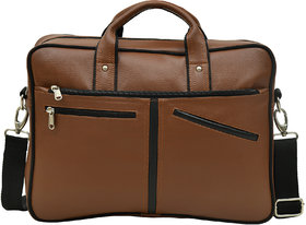 MATRICE laptop cum messenger bag with Tan-Black faux vegan leather(NE-S-0795-TanBlack)