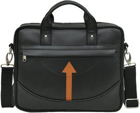 MATRICE laptop cum messenger bag with Black-Tan faux vegan leather(NE-S-0788-BlackTan)