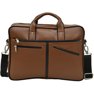 MATRICE laptop cum messenger bag with Tan-Black faux vegan leather(NE-S-0795-TanBlack)