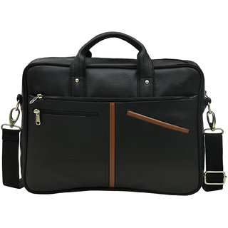 MATRICE laptop cum messenger bag with Black-Tan faux vegan leather(NE-S-0795-BlackTan)