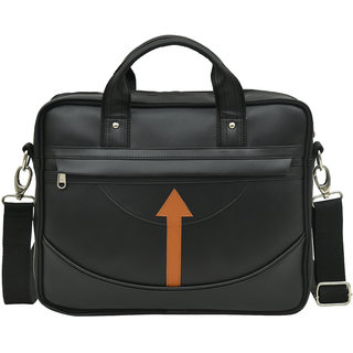 MATRICE laptop cum messenger bag with Black-Tan faux vegan leather(NE-S-0788-BlackTan)