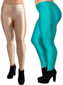 HOMESHOP Shiny lycra leggings for women and girls (Pack of 2) Green Gold