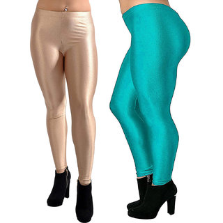 HOMESHOP Shiny lycra leggings for women and girls (Pack of 2) Green Gold