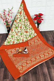 SVB Saree Orange  Flower Printed Saree