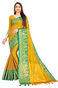 SVB Sarees Mustard And Green Colour Embellished Saree