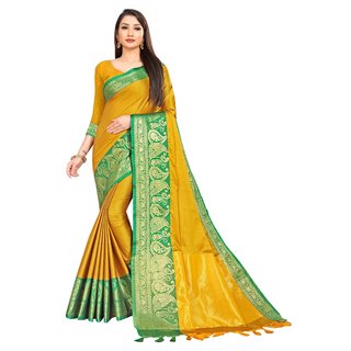 SVB Sarees Mustard And Green Colour Embellished Saree