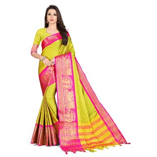 SVB Sarees Yellow And Pink Colour Embellished Saree