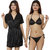 Nivcy Women Solid Satin Nightwear Robe and Lingerie Set Black Small