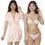 Nivcy Women Solid Satin Nightwear Robe and Lingerie Set Peach Small