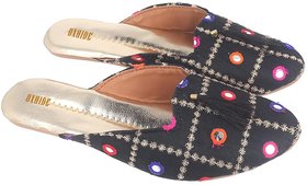 Oxhide Black Mules For Women