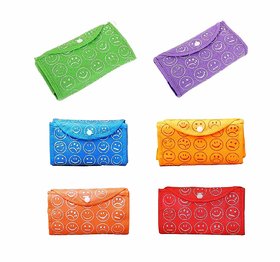 Folding Smiley Printed Shopping Bags Pack of 6 (Assorted Colours)