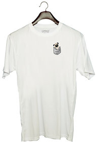 UDNAG Unisex Round Neck Graphic 'Pug | Pug in Pocket' Polyester T-Shirt White