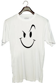 UDNAG Unisex Round Neck Graphic 'Smiley' Polyester T-Shirt White