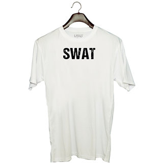 UDNAG Unisex Round Neck Graphic 'SWAT' Polyester T-Shirt White