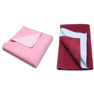Magic Dry Crib Mattress Protector Bed Protector For Kids, Baby Pink and Dark Red - Pack of 2 (Small Size)