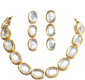 Lucky Jewellery White Color Kundan Stone Necklace Set for Girls & Women