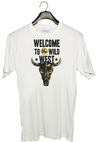 UDNAG Unisex Round Neck Graphic 'Wild west | Welcome to the wild west' Polyester T-Shirt White