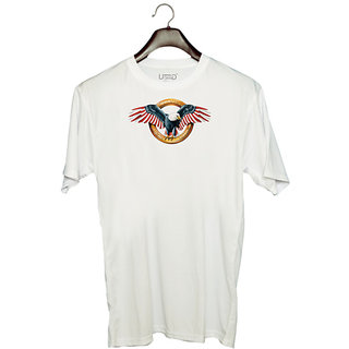 UDNAG Unisex Round Neck Graphic 'Flag | One Nation under  Eagle' Polyester T-Shirt White