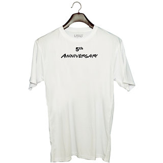 UDNAG Unisex Round Neck Graphic '5th Anniversary' Polyester T-Shirt White