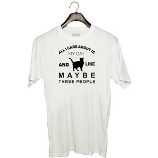 UDNAG Unisex Round Neck Graphic 'Cat | All I Care About is' Polyester T-Shirt White
