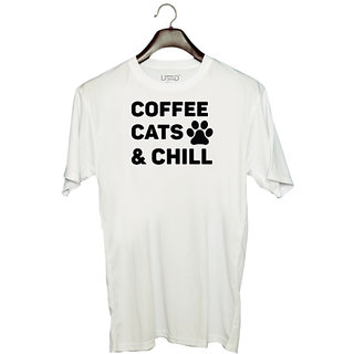 UDNAG Unisex Round Neck Graphic 'Coffee Cat | Coffee Cat' Polyester T-Shirt White