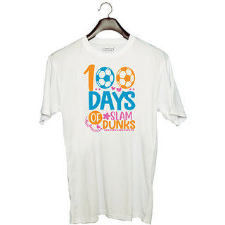 UDNAG Unisex Round Neck Graphic 'Slam dunks | 100 days of slam dunks' Polyester T-Shirt White