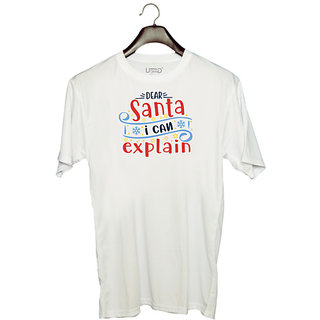 UDNAG Unisex Round Neck Graphic 'Christmas Santa | dear santa i can explainn' Polyester T-Shirt White
