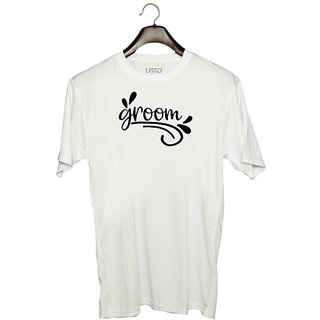 UDNAG Unisex Round Neck Graphic 'Groom | Groomm' Polyester T-Shirt White