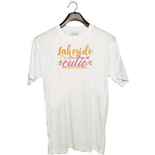 UDNAG Unisex Round Neck Graphic 'Cutie | lakeside cutie' Polyester T-Shirt White
