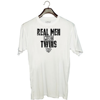 UDNAG Unisex Round Neck Graphic 'Twins | REAL MEN MAKE TWINS' Polyester T-Shirt White