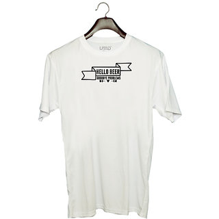 UDNAG Unisex Round Neck Graphic 'Beer | HELLO BEER GOODBYE PROBLEMS' Polyester T-Shirt White