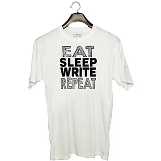 UDNAG Unisex Round Neck Graphic 'Write | eat sleep write repeat 2' Polyester T-Shirt White