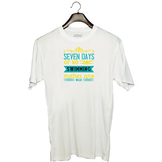 UDNAG Unisex Round Neck Graphic 'Swimming | Seven days of no swiming' Polyester T-Shirt White