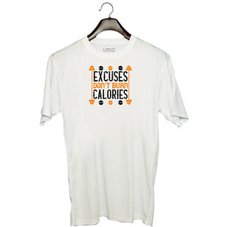 UDNAG Unisex Round Neck Graphic 'Gym | excuses don't burns calories' Polyester T-Shirt White