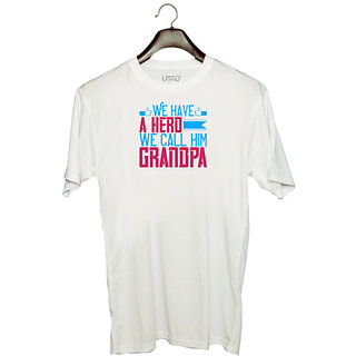 UDNAG Unisex Round Neck Graphic 'Grand Father | We have a hero' Polyester T-Shirt White