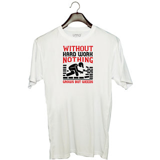 UDNAG Unisex Round Neck Graphic 'Labor | Without hard work, nothing grows but weeds' Polyester T-Shirt White
