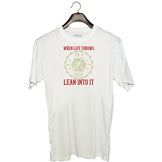 UDNAG Unisex Round Neck Graphic 'Motorcycle | when life throws you a curve lean into it' Polyester T-Shirt White
