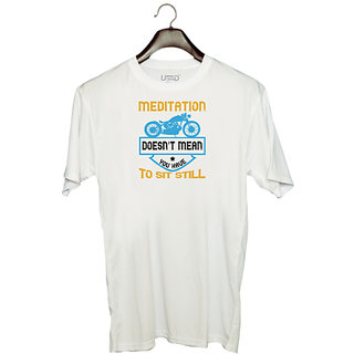 UDNAG Unisex Round Neck Graphic 'Motorcycle | meditation doesn't mean you have to sit still' Polyester T-Shirt White