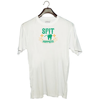 UDNAG Unisex Round Neck Graphic 'Dentist | Spit happens' Polyester T-Shirt White