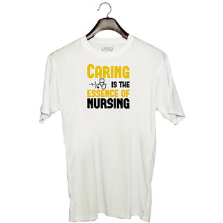UDNAG Unisex Round Neck Graphic 'Nurse | caring is the essence of' Polyester T-Shirt White