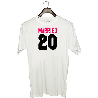 UDNAG Unisex Round Neck Graphic 'Couple | married 20' Polyester T-Shirt White