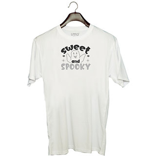 UDNAG Unisex Round Neck Graphic 'Witch | sweet and spooky' Polyester T-Shirt White