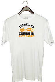 UDNAG Unisex Round Neck Graphic 'Racing | There's no' Polyester T-Shirt White