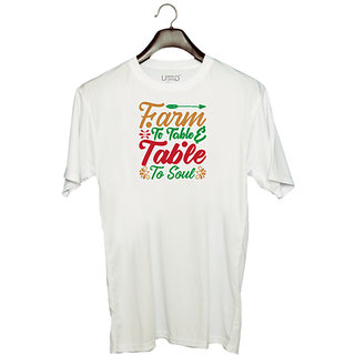 UDNAG Unisex Round Neck Graphic 'Christmas | farm to table table to soul' Polyester T-Shirt White